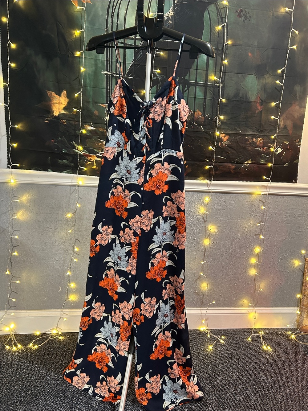 Gypsies & Moondust Navy Floral Spaghetti Strap Maxi Dress